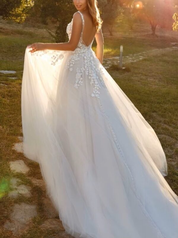 SoDigne Formal Princess Women Wedding Dresses Lace Flower A Line Bride Gowns Button Backless Bridal Dress For Wedding Customized - Imagen 2