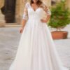 Elegant Tulle Wedding Dresses Plus Size V Neck 3/4 Sleeves Bride Gowns Back Lace Up Sweep Train A-Line Vestido De Noiva 2025