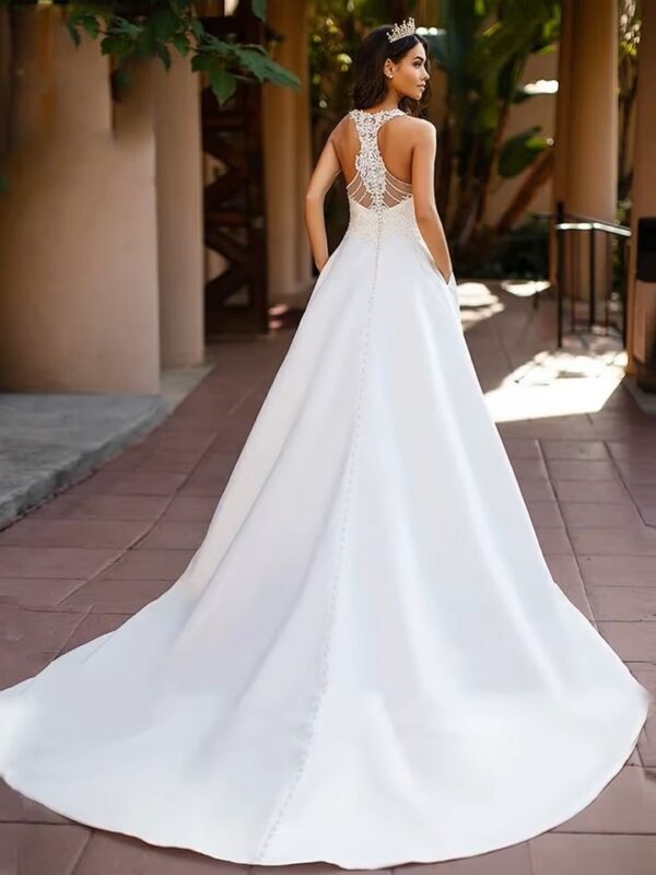 SoDigne Boho Satin A-line Wedding Dresses 2023 Sexy V Nack Lace Blackless Bride Dress Customized Sleeveless Bridal Gowns - Imagen 2