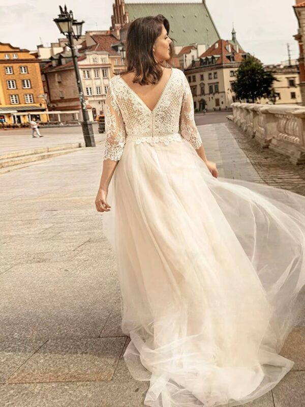 Classic Wedding Dresses For Women Plus Size Three Quarter Sleeves Bride Gowns Lace Applique A-Line Sweep Train Vestido De Novia - Imagen 2