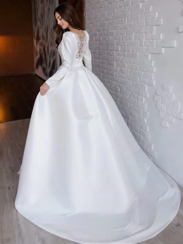 SoDigne A-line Satin Simple Wedding Dresses O-neck Full Sleeves Appliques Bridal Dress Long Bridal Gown 2025 Customized - Imagen 2