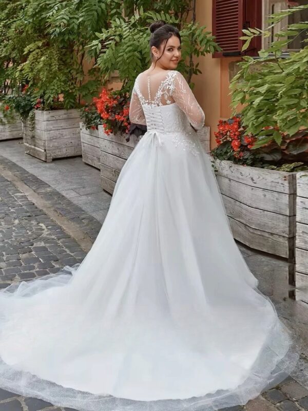 Elegant Wedding Dresses Plus Size O Neck Long Sleeves Bride Gowns Appliques Sequined Floor Length A-Line Tulle Vestidos De Novia - Imagen 2