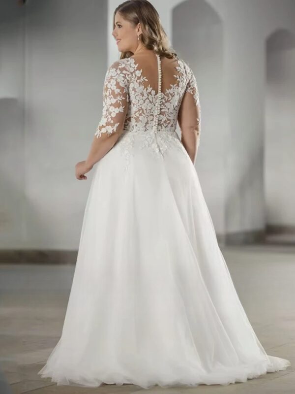 Classic Wedding Dresses Plus Size V Neck Half Sleeves Bride Gowns Tulle Lace Appliques A-Line Sweep Train Robe De PSL980010 - Imagen 2