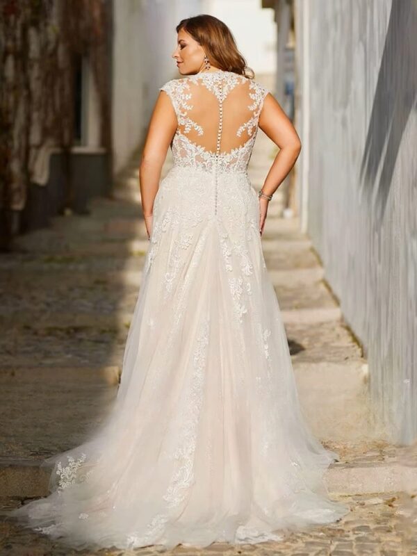 Exquisite Wedding Dresses Plus Size Tulle With Lace Applique V-Neck Backless Bride Gowns Cap Sleeves Mermaid Vestido De Noiva - Imagen 2