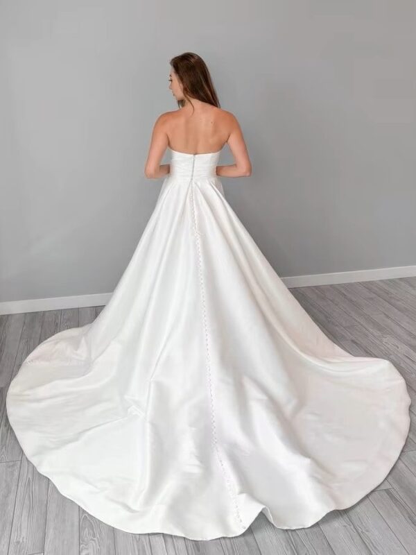 SoDigne A-line Simple Satin Wedding Dresses V-neck Sleeveless Bride Gown Women Split Bridal Dress vestidos de novia Customized - Imagen 2