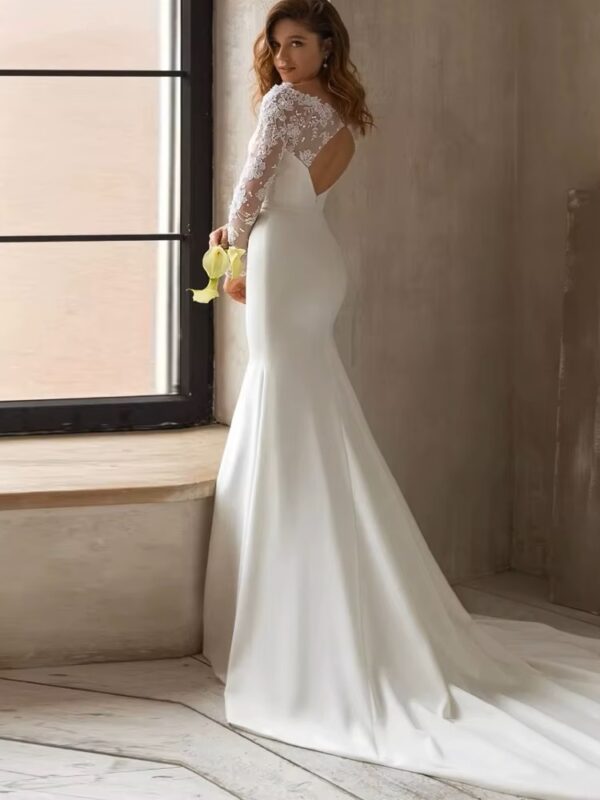 Gorgeous Lace Mermaid Wedding Dress Long Sleeve Modest Arabic Simple Bridal Gown Long Train Bride Dress Robe De Novia Customized - Imagen 2