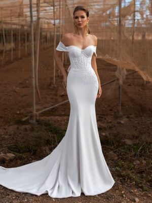 Elegant Mermaid Sweetheart Wedding Dress Women Lace Applique Off The Shoulder Crepe Bridal Gown Vestidos De Novia Customized