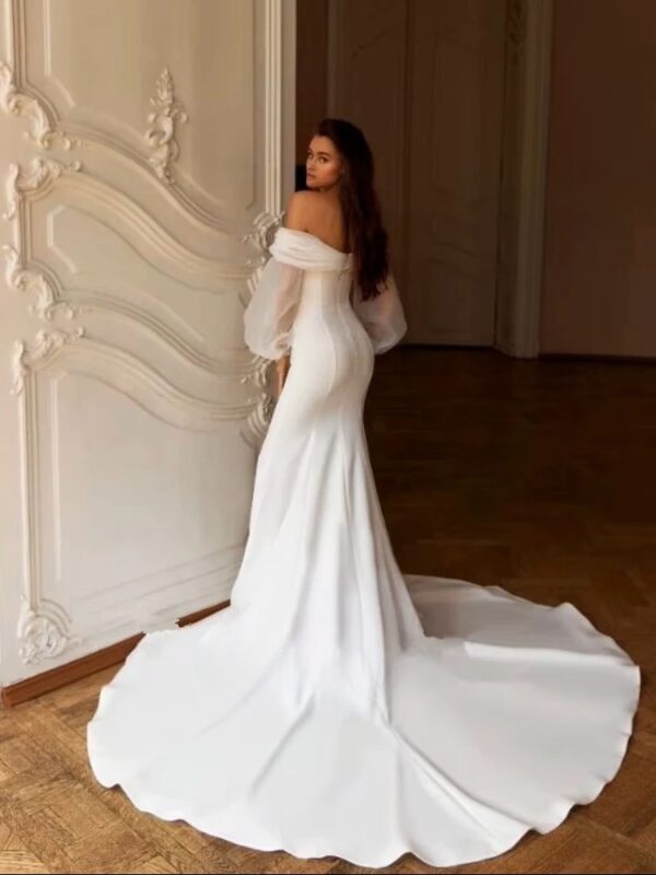 Elegant Sweetheart Wedding Dress Women Mermaid Long Sleeve White Off The Shoulder Bridal Gown Train Vestido De Novia Customized - Imagen 2