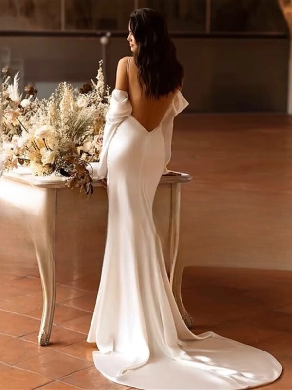Classic Mermaid Long Sleeve Wedding Dress 2025 Off The Shoulder Open Back Bridal Gown Sweep Train Vestido De Noiva Customized - Imagen 2