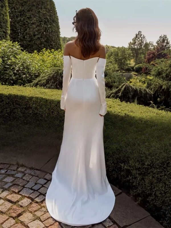 Elegant Mermaid Long Sleeve Wedding Dress 2025 Boat-Neck Lace Side Slit Zipper Back Sexy Bridal Gown Vestido De Noiva Customized - Imagen 2