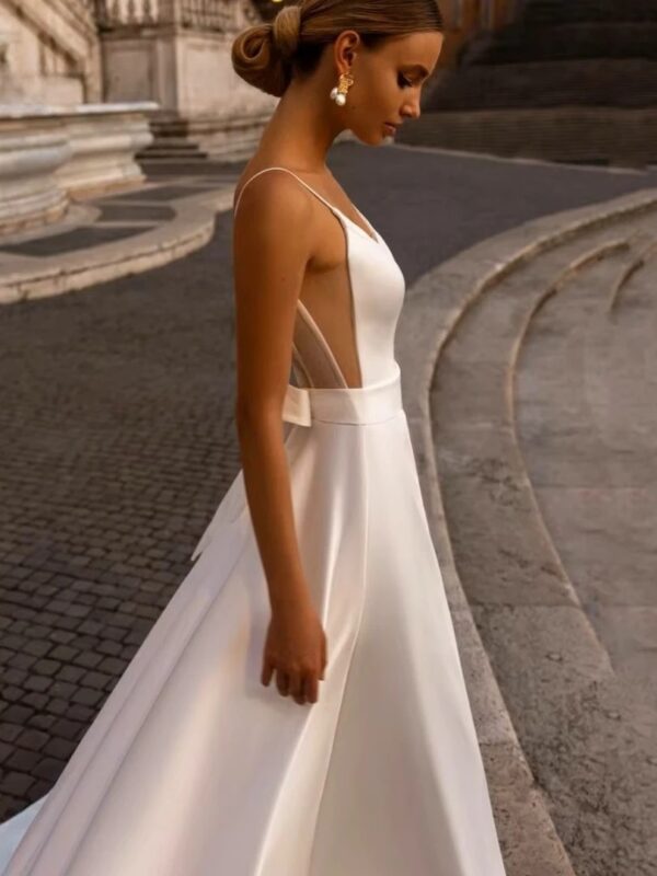 Elegant Wedding Dress For Woman Sweetheart-Neck A-Line Spaghetti Straps Open Back Bride Gown Train Vestidos De Novia Customized - Imagen 4