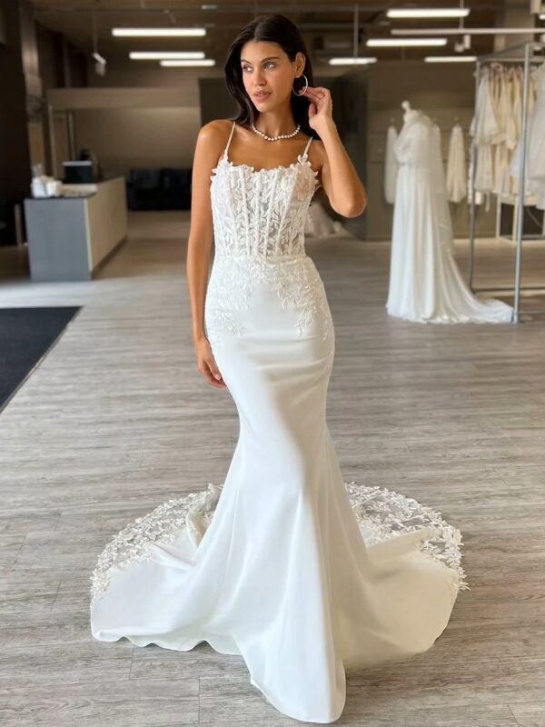 SoDigne Mermaid Satin Boho Wedding Dresses Sleeveless Strapless Appliques Bridal Dress Long Wedding Gown Custom Made ﻿ - Imagen 2