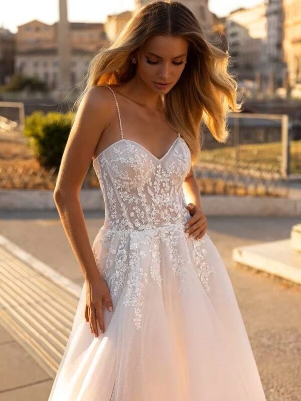 SoDigne A-line Appliques Wedding Dresses Sweetheart Sleeveless Tulle Bride Gowns Split Long Women Bridal Dress robe de mariée - Imagen 3