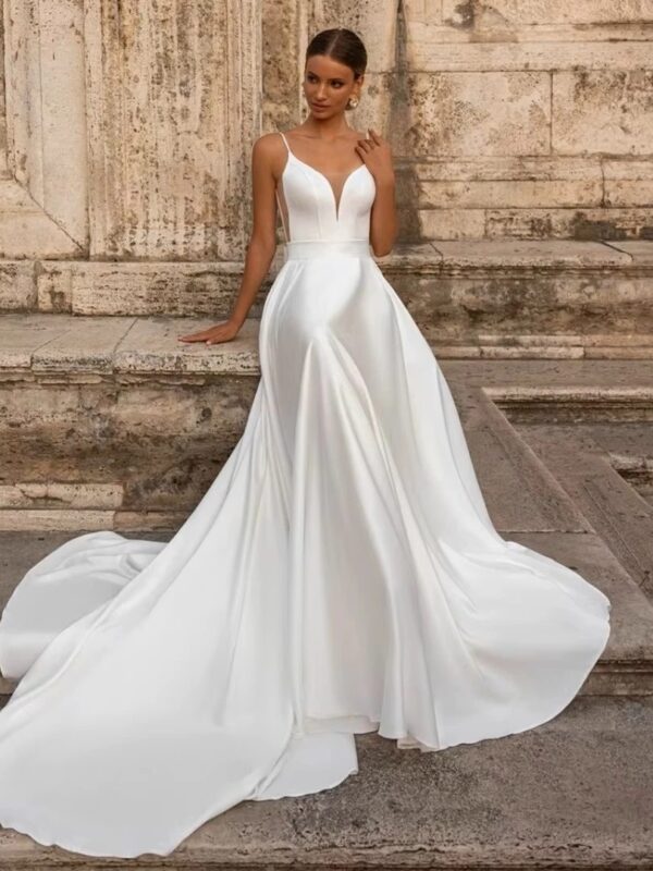 Elegant Wedding Dress For Woman Sweetheart-Neck A-Line Spaghetti Straps Open Back Bride Gown Train Vestidos De Novia Customized - Imagen 3
