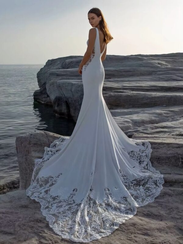 SoDigne Mermaid Wedding Dresses Scoop Neck Sleeveless Appliques Bridal Gowns Beach Wedding Dress vestido de noiva Customized - Imagen 2