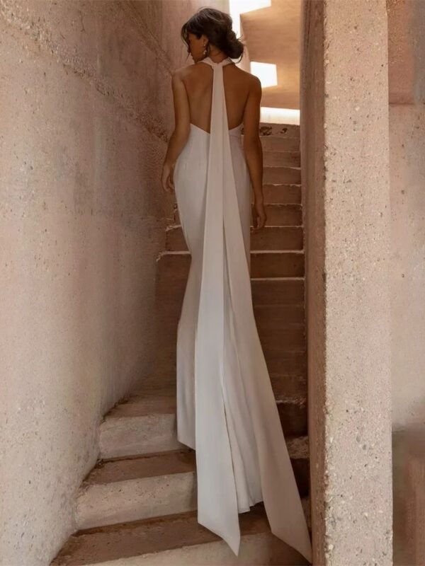 Sexy Mermaid Wedding Dresses Women 2025 Halter Pleat High Split Open Back Sleeveless Bridal Gown Vestidos De Noiva Customized - Imagen 3