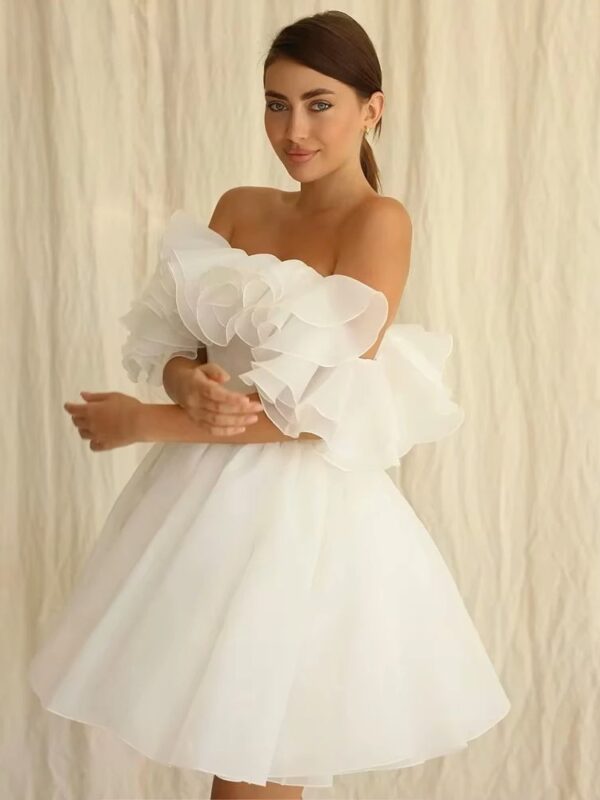 Customized Civil Short Boho Wedding Dresses Off The Shoulder Tiered Ruffles Puffy Mini Wedding Party Gowns For Bride Robes 2025 - Imagen 3