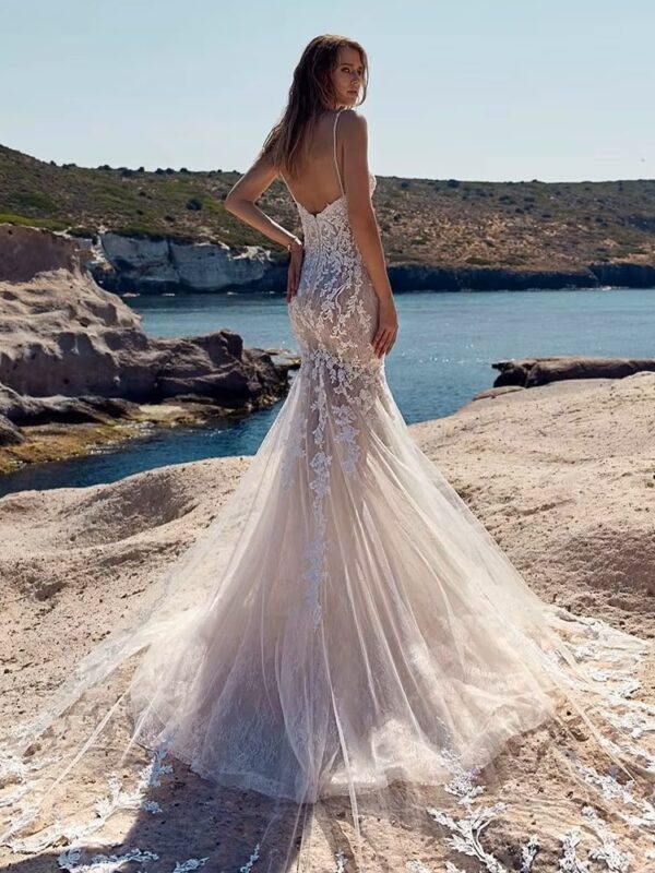 SoDigne Vintage Mermaid Wedding Dresses Sexy V-neck Lace Appliques Long Bride Dress Backless Wedding Gowns Vestido De Noiva - Imagen 2