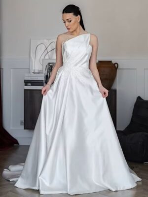 SoDigne A-line Satin Appliques Bride Dresses O-neck Sleeveless Wedding Dress Long Bridal Gowns vestidos de novia Customized