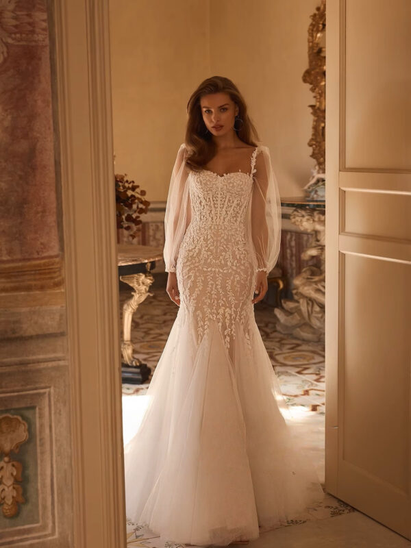 SoDigne Mermaid Tulle Appliques Bride Dresses Sweetheart Full Sleeves Wedding Dress Bridal Gowns vestidos de novia Customized - Imagen 3