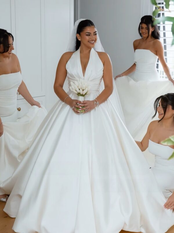 SoDigne A-line Satin Simple Wedding Dresses Sleeveless Halter Bridal Dress Long Wedding Gown Robe De Mairee ﻿Customized - Imagen 4
