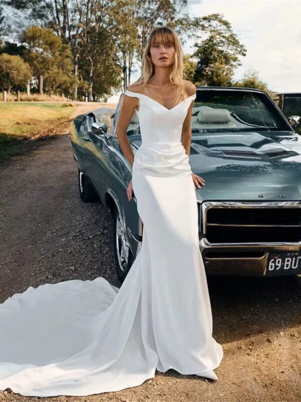 BIGDAY V-Neck Mermaid Wedding Dress 2025 Pleat Off The Shoulder Open Back Sweep Train Bridal Gown Vestidos De Noiva Customized - Imagen 3