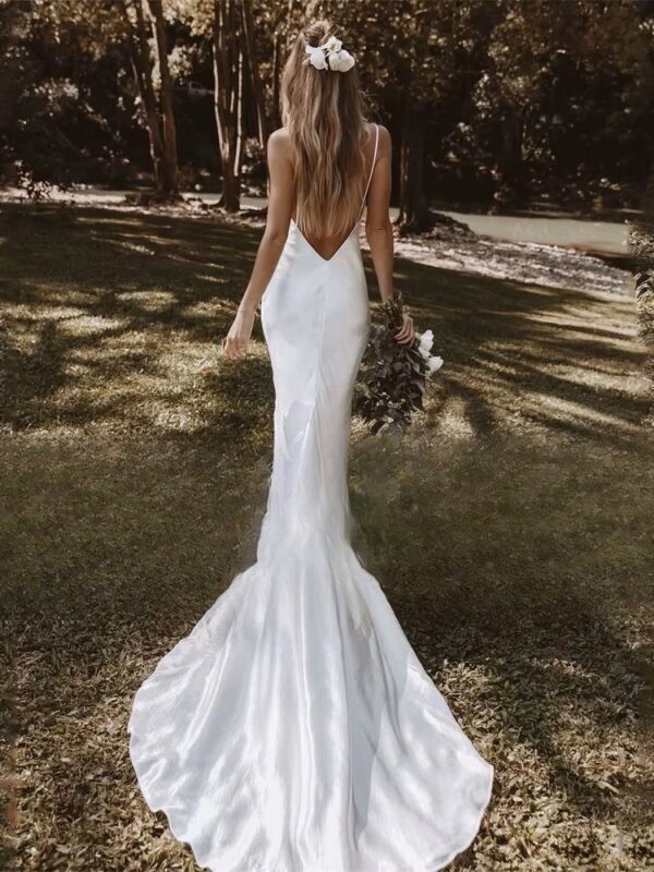 Modern V-Neck Wedding Dress 2025 Mermaid Spaghetti Straps Open Back Simple Sleeveless Bridal Gown Vestido De Noiva Customized - Imagen 3