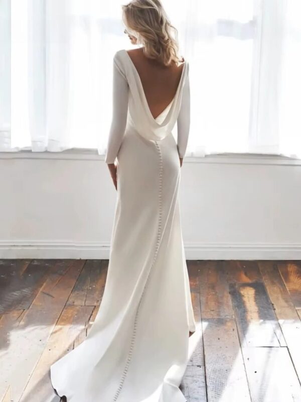 Long Sleeves Mermaid Back Cowl Wedding Dresses O-neck Beach Backless Bridal Party Gown Vestido De Novia Sweep Train Customized - Imagen 4