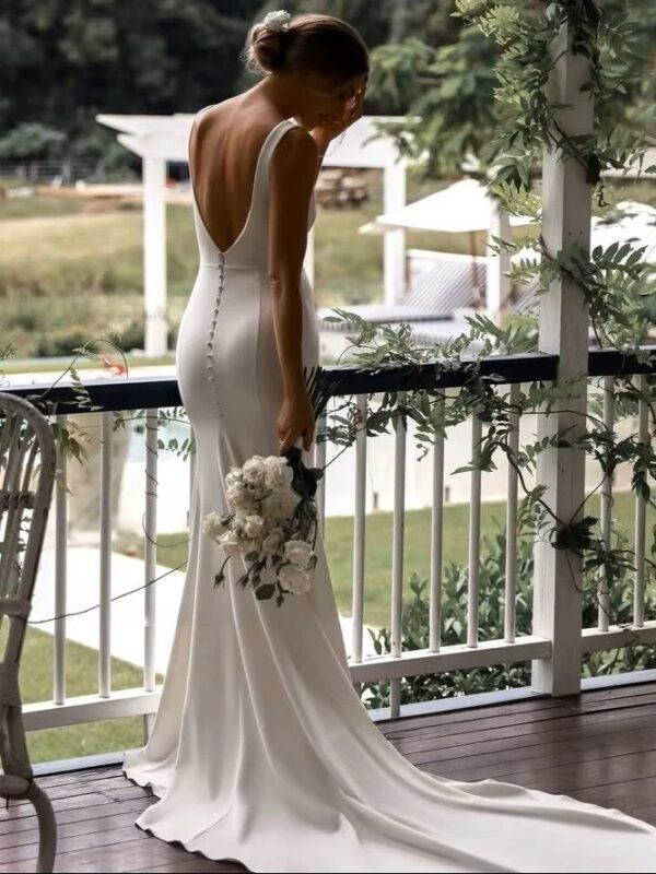 SoDigne Satin Simple Mermaid Wedding Dresses V-neck Sleeveless Elegant Bridal Dress Split Long Bride Gown vestidos de novia - Imagen 2