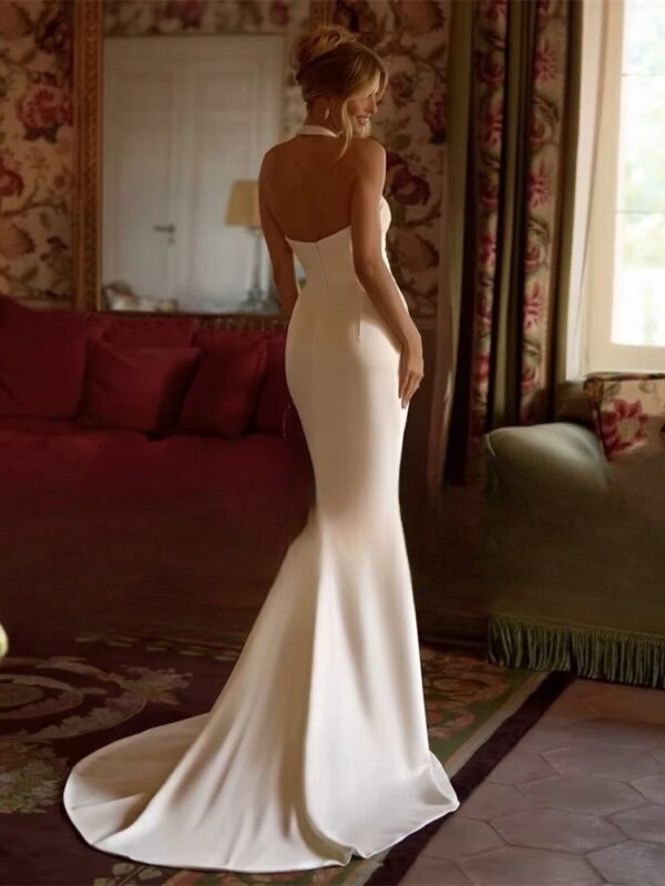 Modern Mermaid Wedding Dress Women 2025 Halter Pleat Side Split Open Back Sleeveless Bridal Gown Vestidos De Noiva Customized - Imagen 2