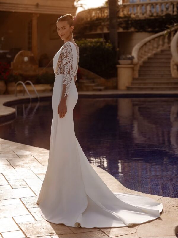 SoDigne Mermaid Satin Appliques Wedding Dresses Full Sleeves O-neck Bride Dress Wedding Gowns vestidos de novia Customized - Imagen 3