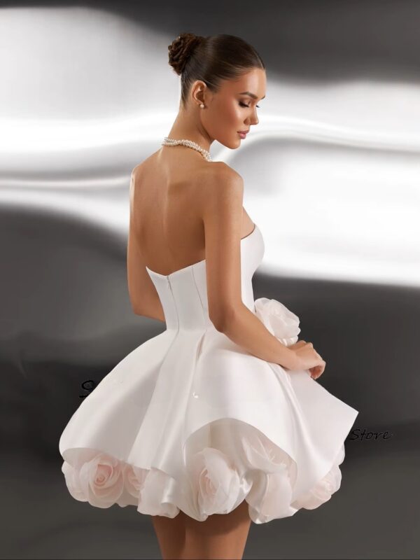 SoDigne A-line Satin Short Wedding Dresses Strapless Sleeveless 3D Flowers Bridal Dress Wedding Gown Robe De Mairee ﻿Customized - Imagen 2