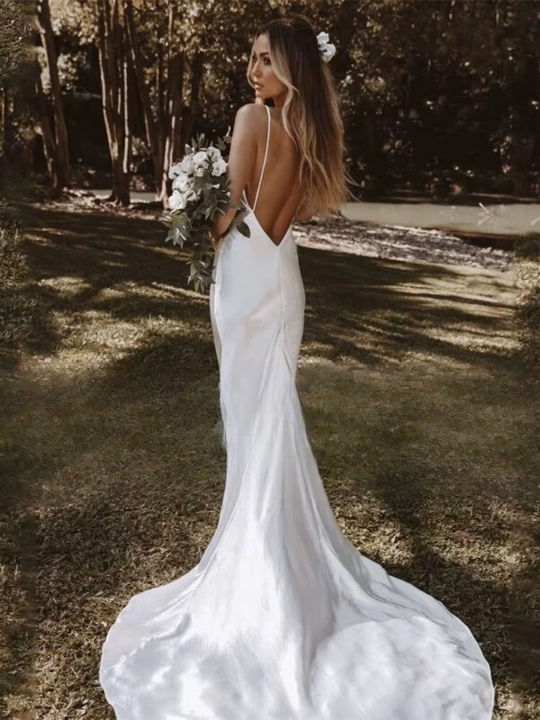 Modern V-Neck Wedding Dress 2025 Mermaid Spaghetti Straps Open Back Simple Sleeveless Bridal Gown Vestido De Noiva Customized - Imagen 2