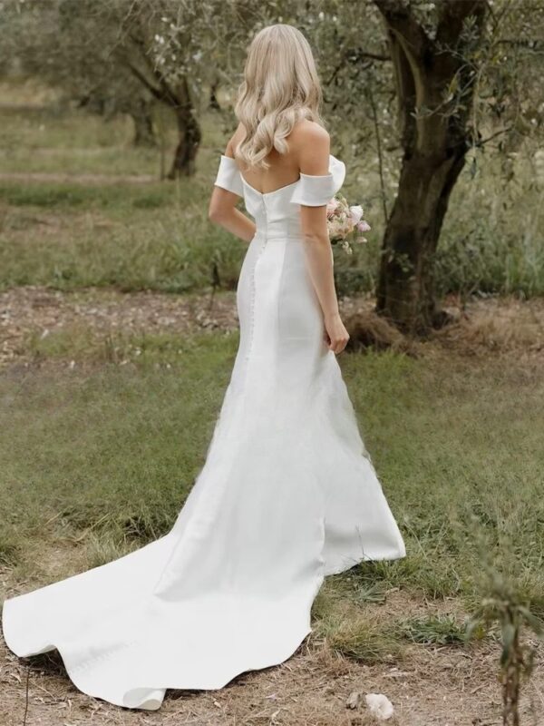 Elegant Sweetheart Off The Shoulder Wedding Dresses Women Pleat Open Back Train Satin Bridal Gown Vestidos De Noiva Customized - Imagen 2