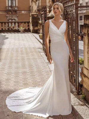 SoDigne Elegant Mermaid Wedding Dresses V-neck Sleeveless Satin Bridal Gown Appliques Long Beach Bridal Dress vestidos de novia