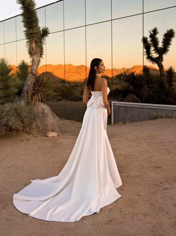 SoDigne Mermaid Satin Wedding Dresses Strapless Sleeveless Bridal Dress Long Bridal Gown with Bow vestidos de novia Customized ﻿ - Imagen 2