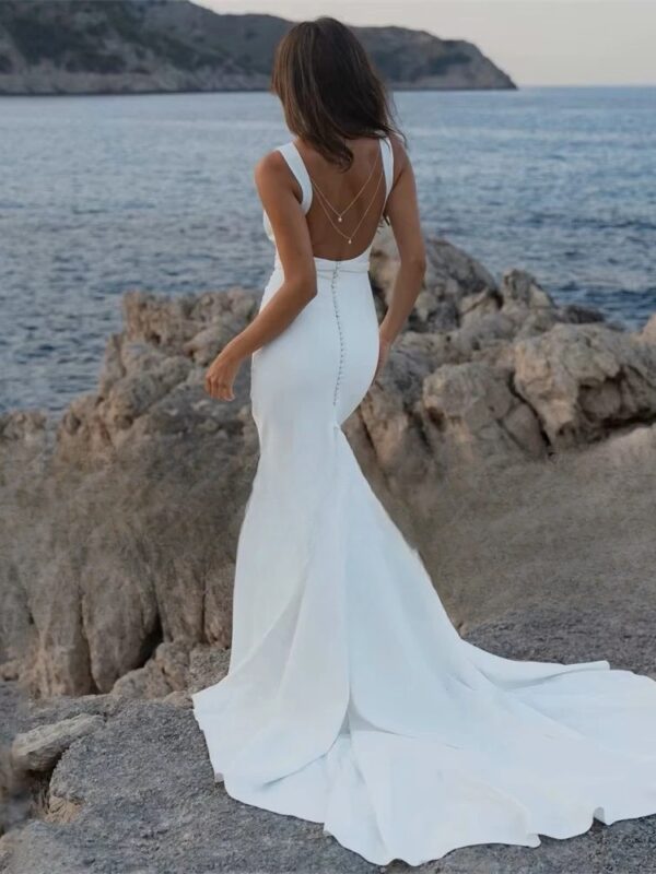 Classic Mermaid Wedding Dress 2025 O-Neck Sleeveless Open Back Spaghetti Straps Bridal Gown Train Vestido De Noiva Customized - Imagen 2