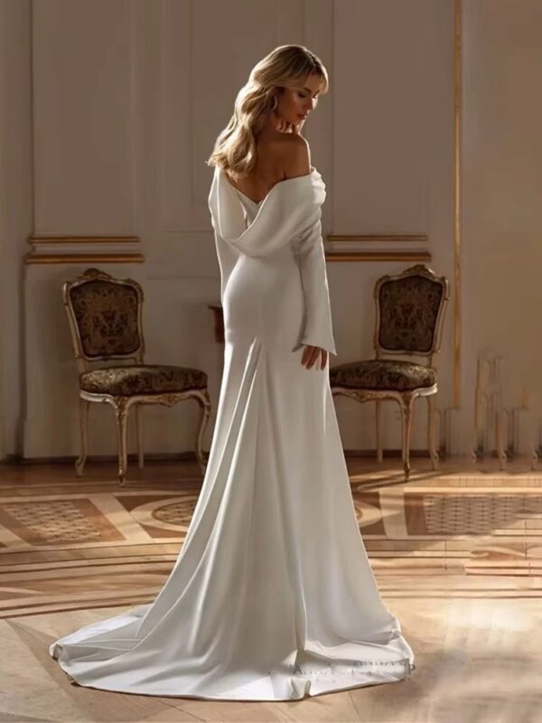 Modern Long Sleeves Mermaid Wedding Dress 2025 Off The Shoulder Pleat Open Back Train Bridal Gown Vestido De Noiva Customized - Imagen 2