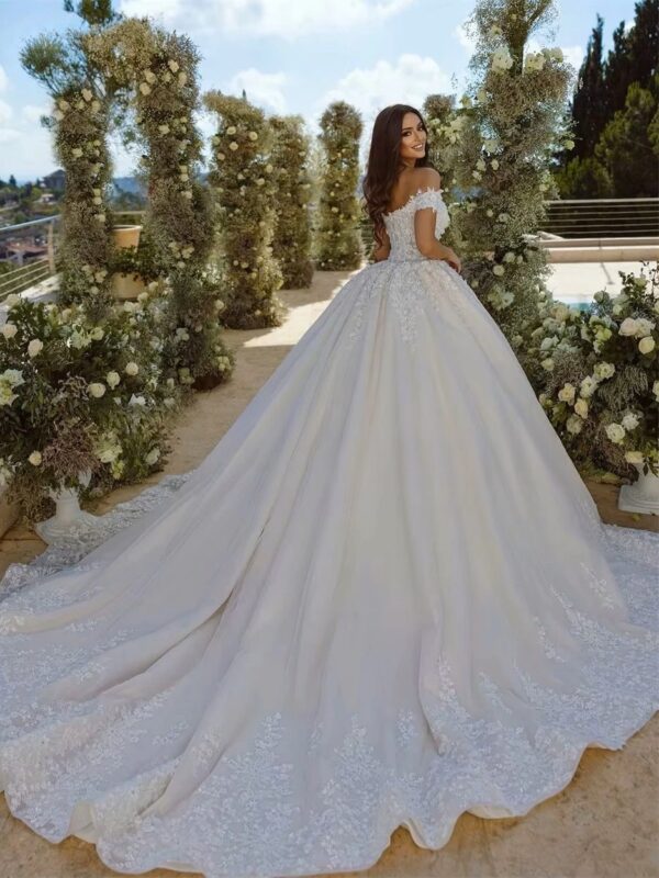 LORIE Vintage Glitter Lace Wedding Dresses Off Shoulder Applique A-Line VNeck Bridal Gown Backless Princess BrideGown Customized - Imagen 2