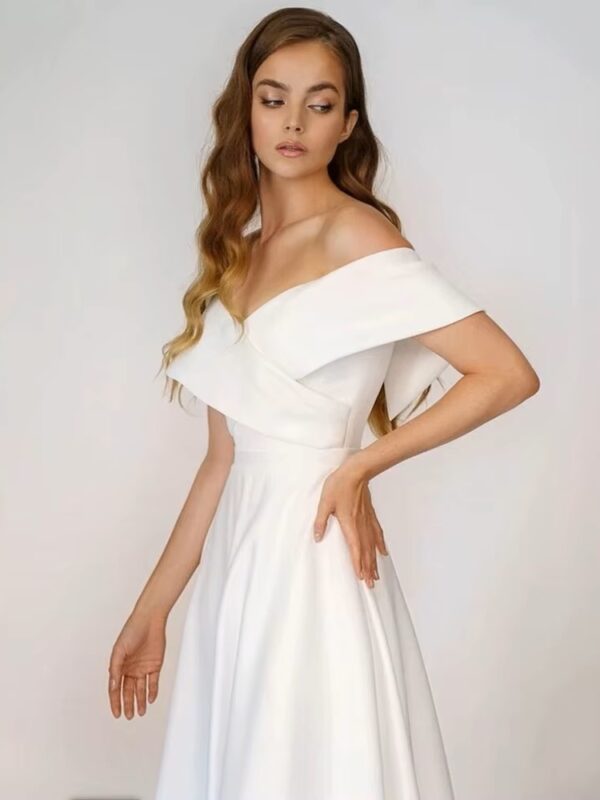 SoDigne Beach Satin Wedding Dresses Off Shoulder Simple Bridal Gowns A Line Wedding Gowns Robe De Mariee Customized - Imagen 4