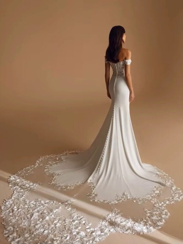 SoDigne Mermaid Off Shoulder Wedding Dresses Full Sleeves Lace Appliques Bridal Dress Soft Satin Bride Gown vestidos de novia ﻿ - Imagen 2
