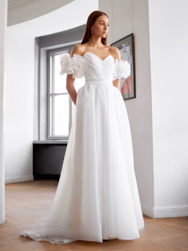 SoDigne A-line Organza Wedding Dresses Sweetheart Short Sleeves Bridal Dress Long Wedding Gown Robe De Mairee ﻿Customized ﻿ - Imagen 2