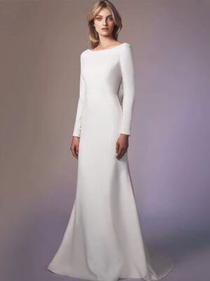 Long Sleeves Mermaid Back Cowl Wedding Dresses O-neck Beach Backless Bridal Party Gown Vestido De Novia Sweep Train Customized