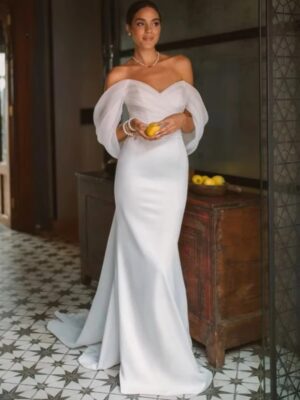 Elegant Sweetheart Mermaid Wedding Dress Women White Off The Shoulder Open Back Bridal Gown Train Vestidos De Novia Customized
