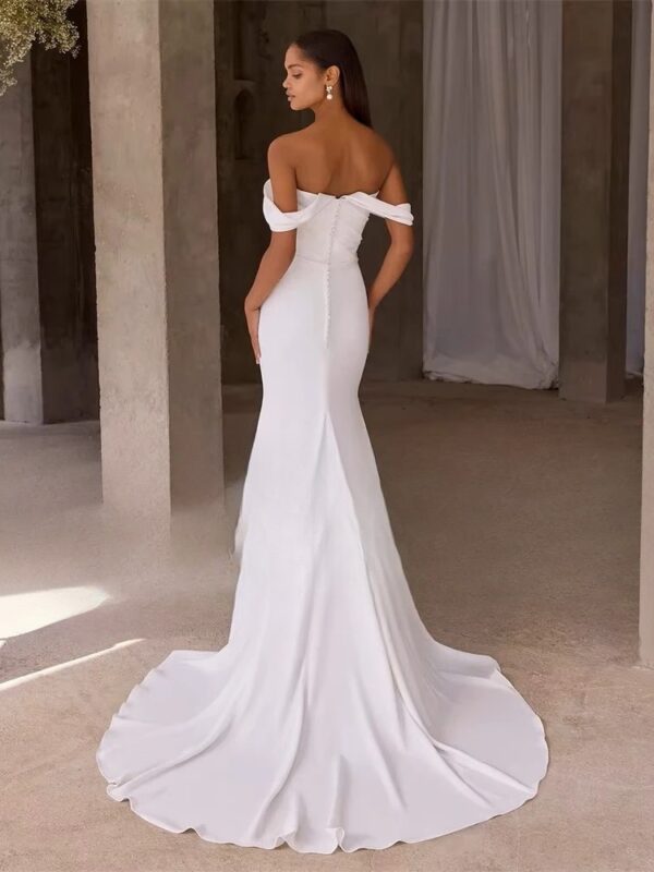 BIGDAY Long Sleeve Off The Shoulder Strapless Pleat Wedding Dress Open Back Sweep Train  Bridal Gown Vestido De Noiva Customized - Imagen 2