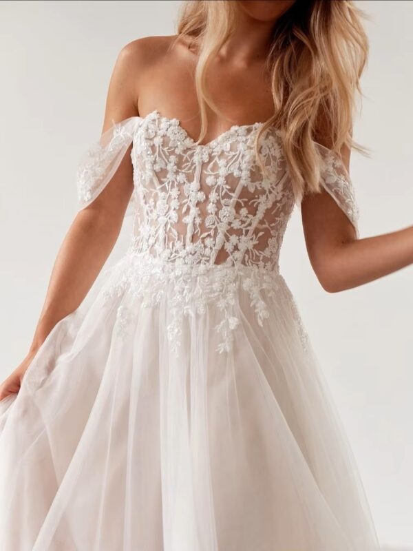 SoDigne Elegant Ivory Vintage Wedding Dresses Off  Shoulder A Line Bride Dress For Brides Lace Appliques Bridal Gown Customized - Imagen 4