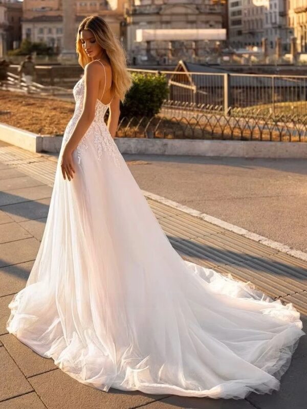 SoDigne A-line Appliques Wedding Dresses Sweetheart Sleeveless Tulle Bride Gowns Split Long Women Bridal Dress robe de mariée - Imagen 2