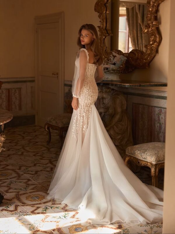SoDigne Mermaid Tulle Appliques Bride Dresses Sweetheart Full Sleeves Wedding Dress Bridal Gowns vestidos de novia Customized - Imagen 2