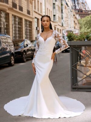 SoDigne Mermaid Satin Wedding Dresses ﻿Full Sleeves Lace Appliques Bridal Dress Long Wedding Gown Robe De Mairee ﻿Customized ﻿