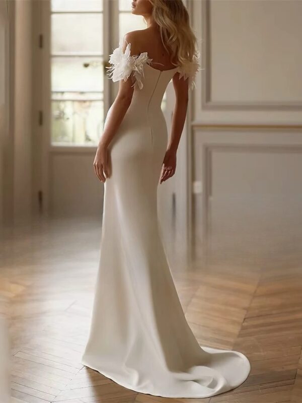 Classic Mermaid Flowers Wedding Dress Off The Shoulder Sweetheart Pleat Split Open Back Bridal Gown Vestido De Noiva Customized - Imagen 2